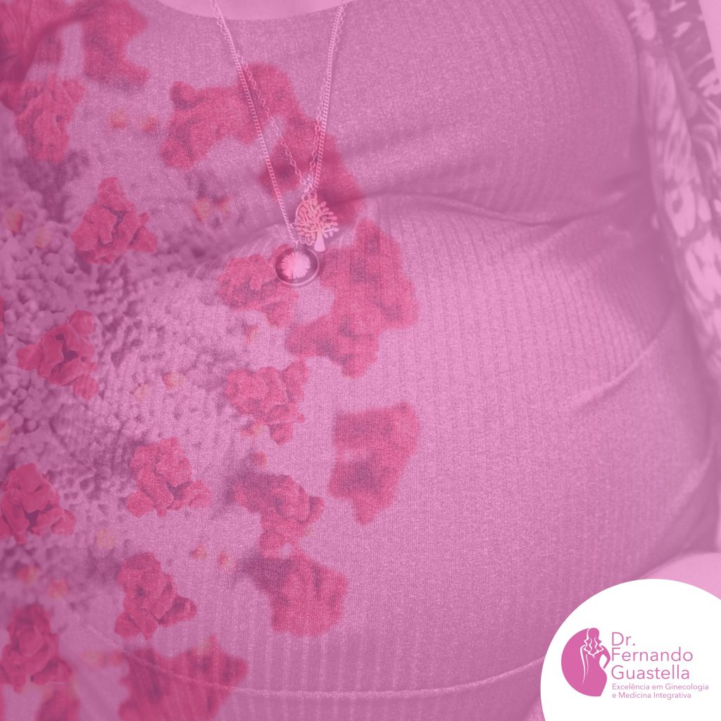 Imagem do corona e uma barriga de grávida